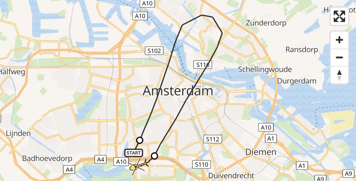 Routekaart van de vlucht: Lifeliner 1 naar VU Medisch Centrum Amsterdam