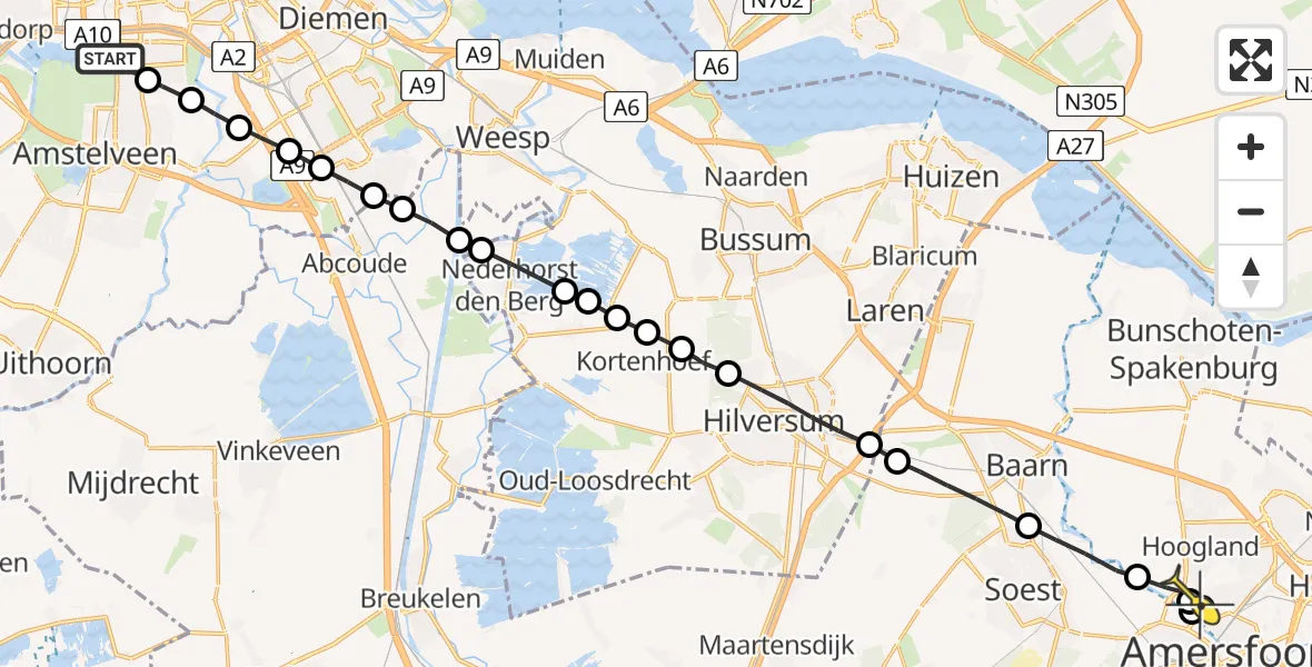 Routekaart van de vlucht: Lifeliner 1 naar Hoogland