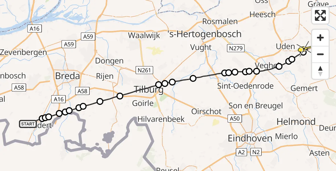 Routekaart van de vlucht: Lifeliner 3 naar Vliegbasis Volkel