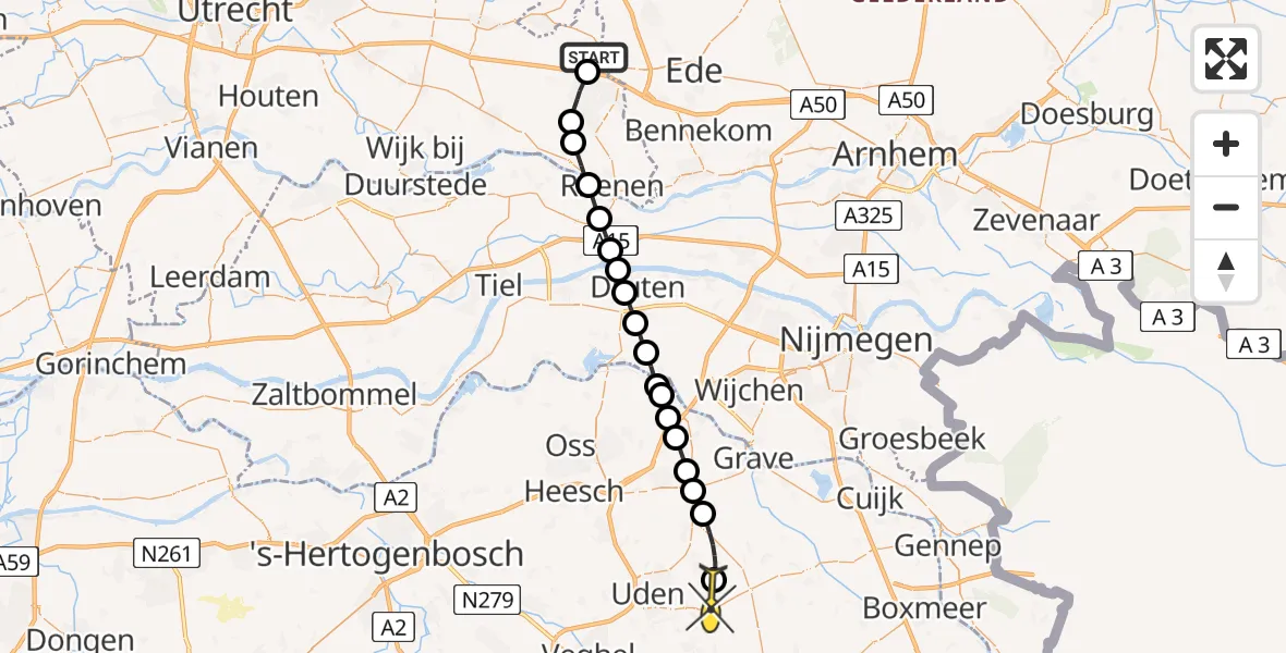 Routekaart van de vlucht: Lifeliner 3 naar Vliegbasis Volkel