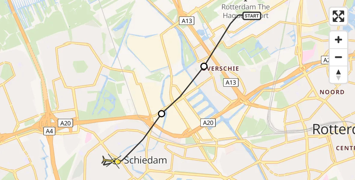 Routekaart van de vlucht: Lifeliner 2 naar Schiedam