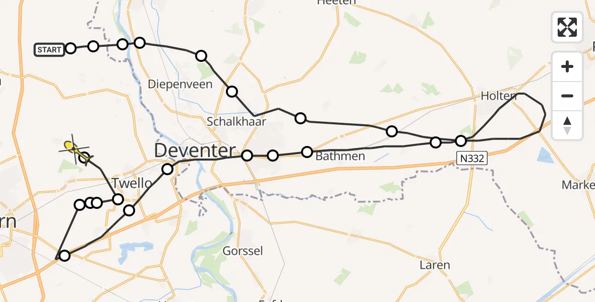 Routekaart van de vlucht: Politiehelikopter naar Vliegveld Teuge