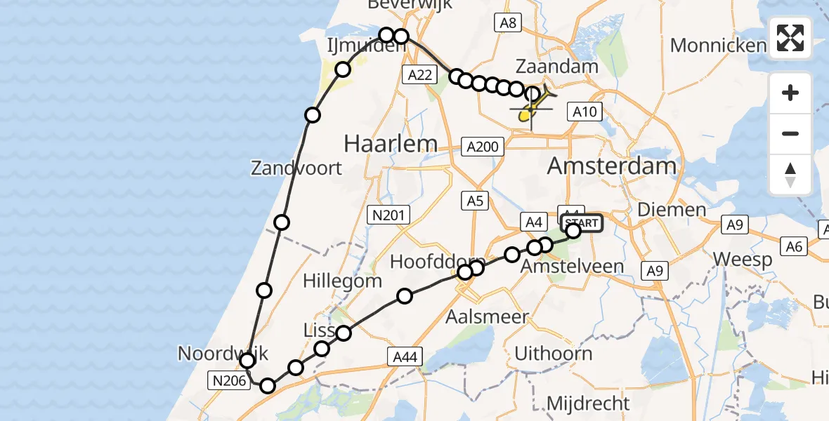 Routekaart van de vlucht: Lifeliner 1 naar Amsterdam Heliport