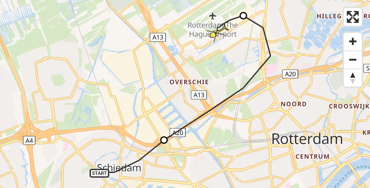 Routekaart van de vlucht: Lifeliner 2 naar Rotterdam The Hague Airport