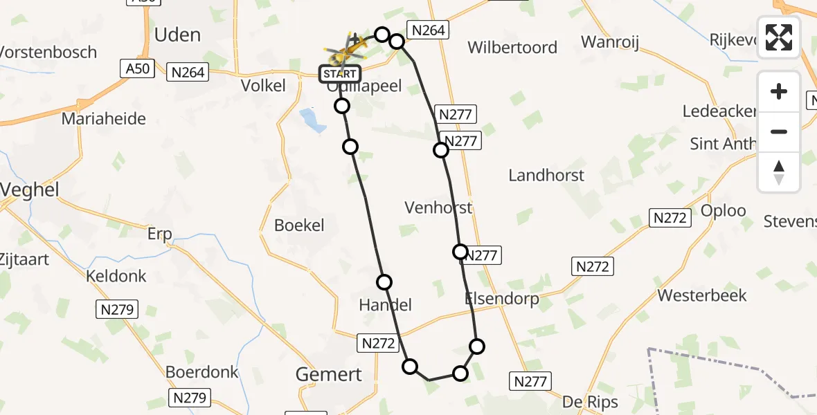 Vluchtroute Traumahelikopter Vliegbasis Volkel - Vliegbasis Volkel, 22 september 2022, 16:42