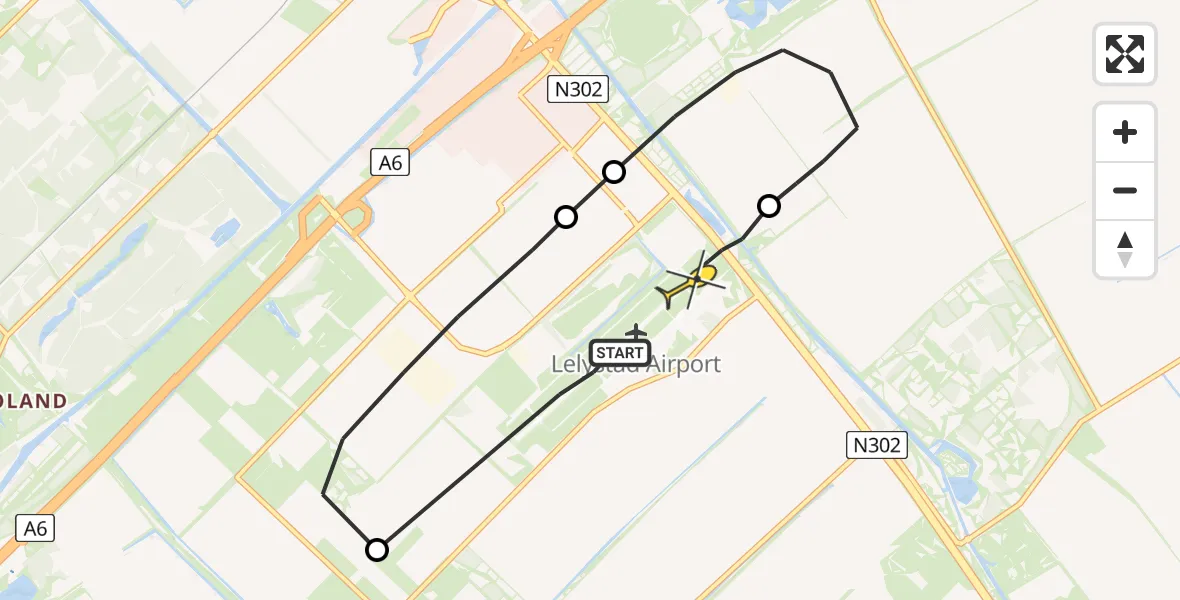 Routekaart van de vlucht: Traumaheli naar Lelystad Airport