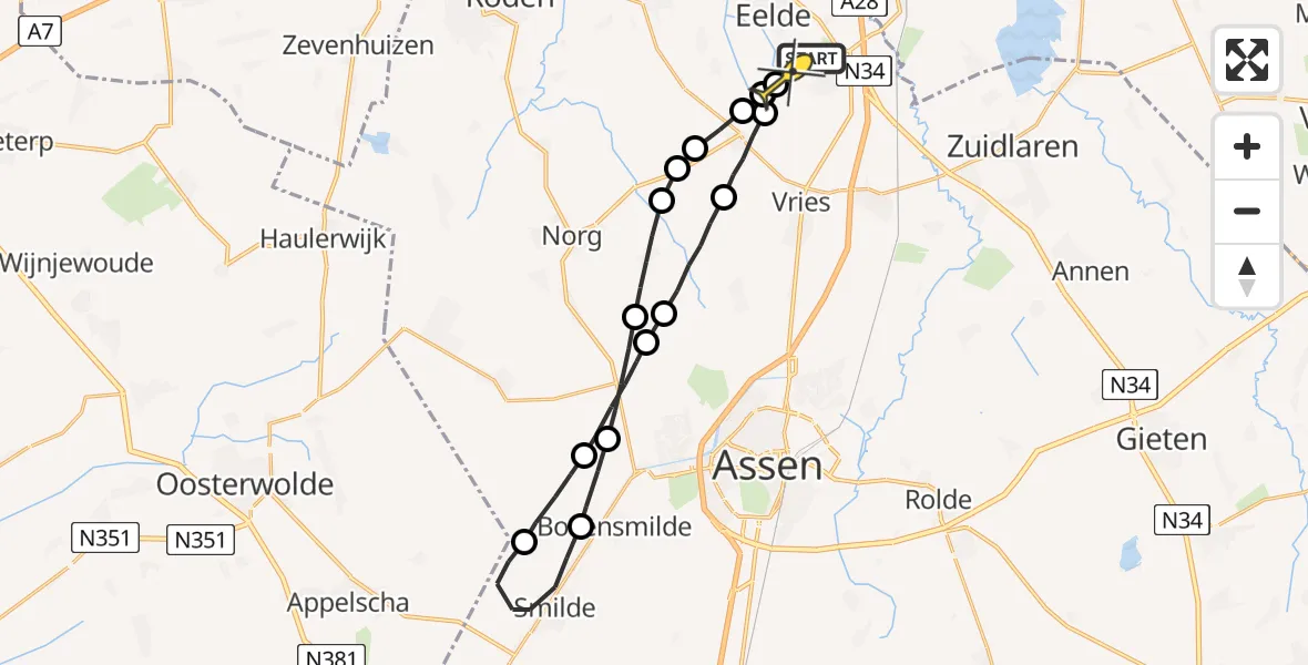 Routekaart van de vlucht: Lifeliner 4 naar Groningen Airport Eelde