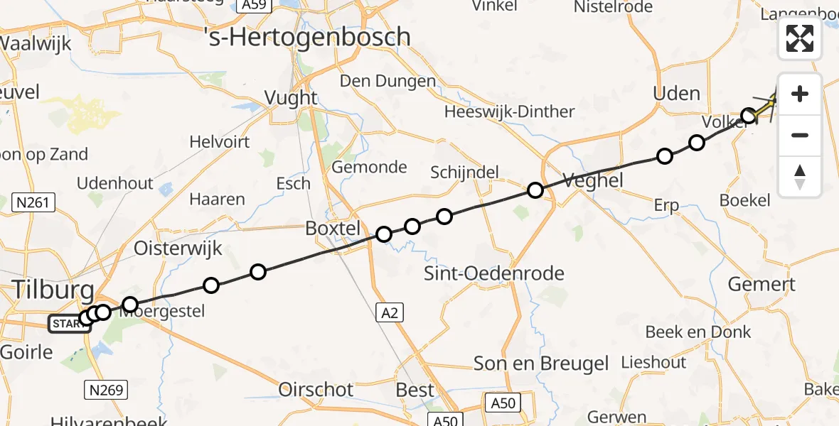 Routekaart van de vlucht: Lifeliner 3 naar Vliegbasis Volkel