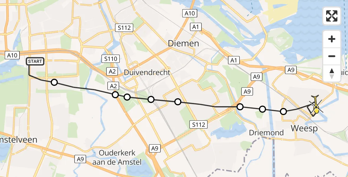 Routekaart van de vlucht: Lifeliner 1 naar Weesp