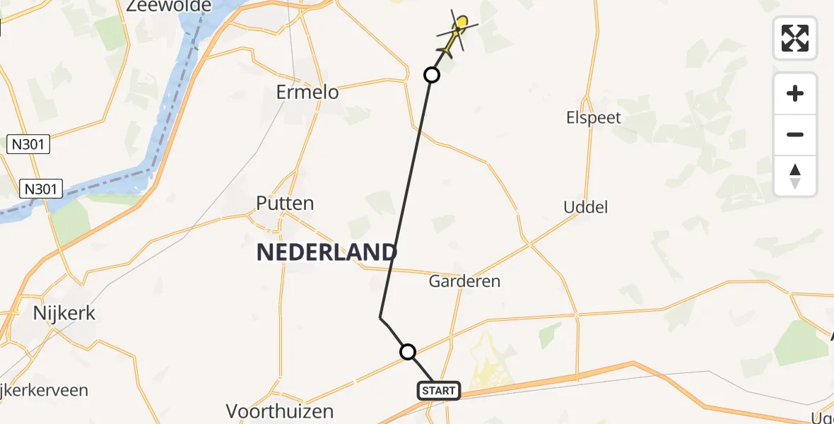 Routekaart van de vlucht: Politieheli naar Ermelo
