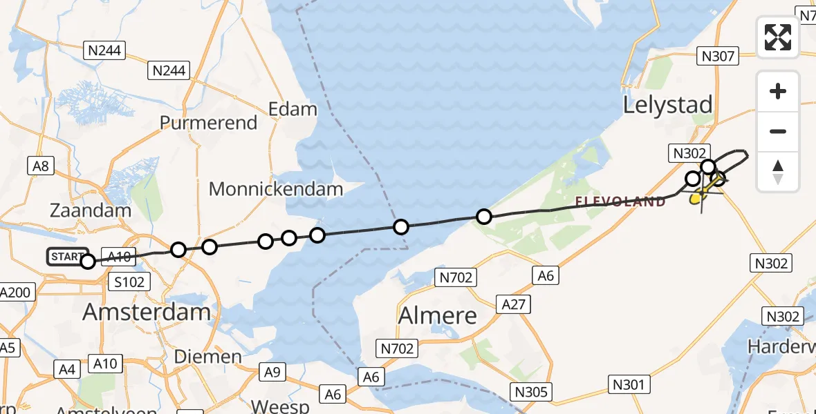 Routekaart van de vlucht: Traumaheli naar Lelystad Airport