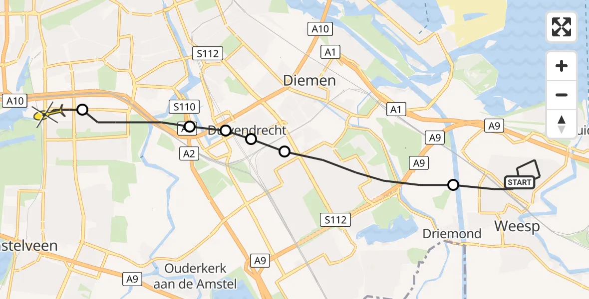 Routekaart van de vlucht: Lifeliner 1 naar VU Medisch Centrum Amsterdam