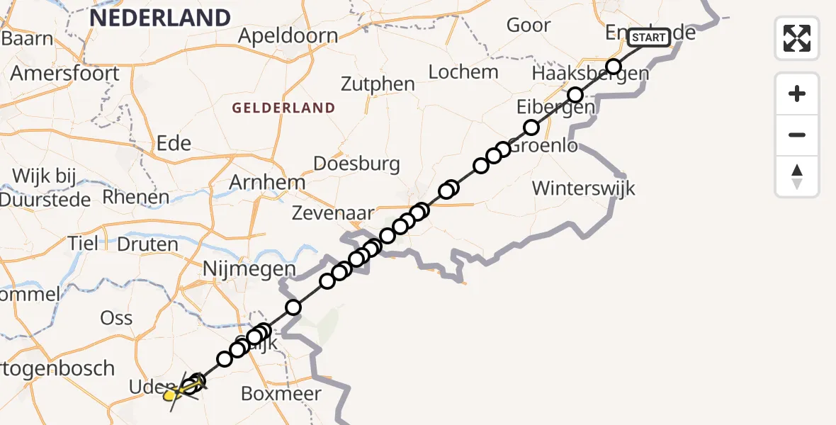 Routekaart van de vlucht: Lifeliner 3 naar Vliegbasis Volkel