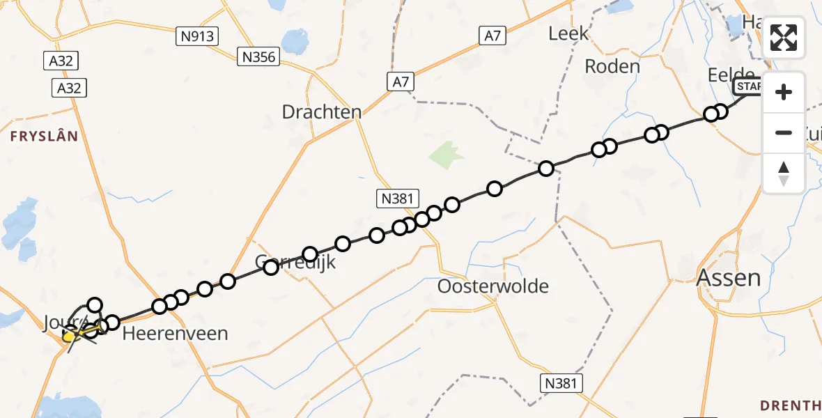 Routekaart van de vlucht: Lifeliner 4 naar Haskerhorne