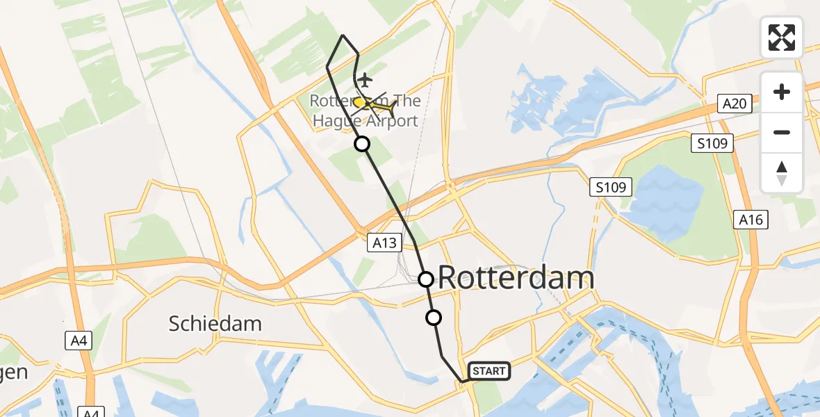 Routekaart van de vlucht: Lifeliner 2 naar Rotterdam The Hague Airport