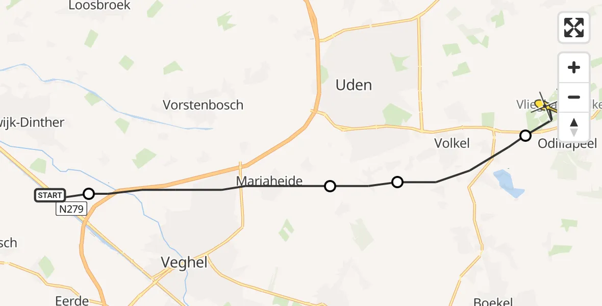 Routekaart van de vlucht: Lifeliner 3 naar Vliegbasis Volkel