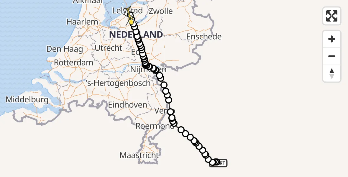 Routekaart van de vlucht: Traumaheli naar Lelystad Airport