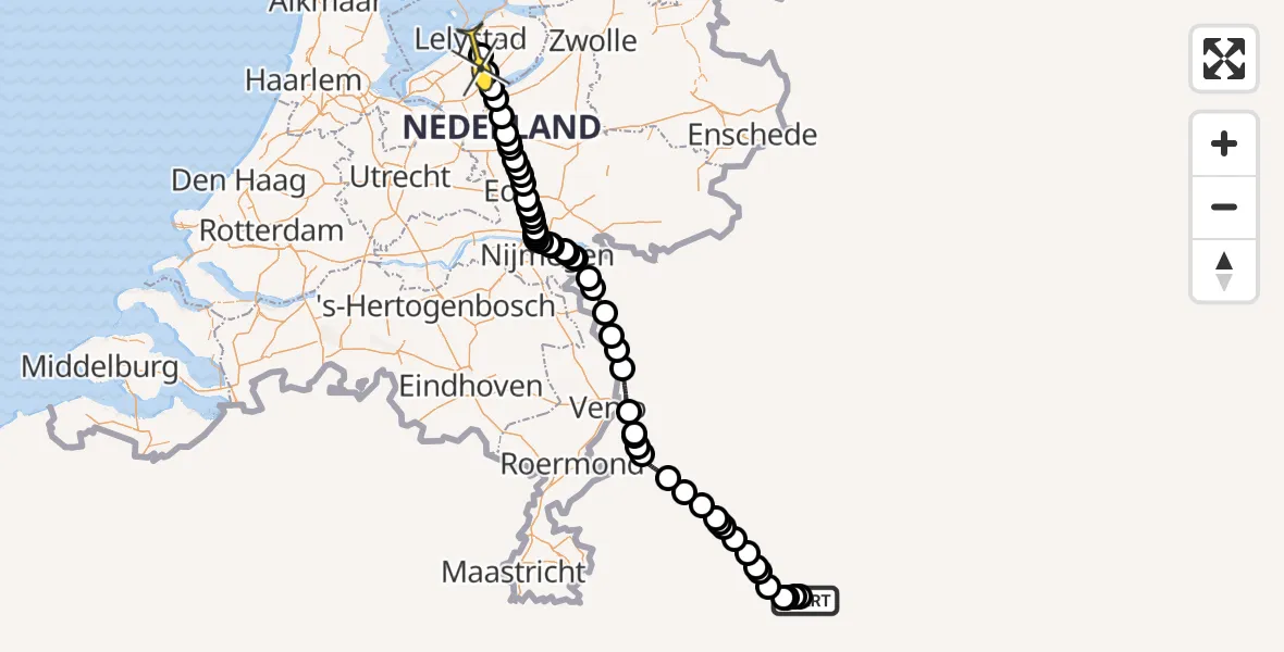 Routekaart van de vlucht: Traumahelikopter naar Lelystad Airport