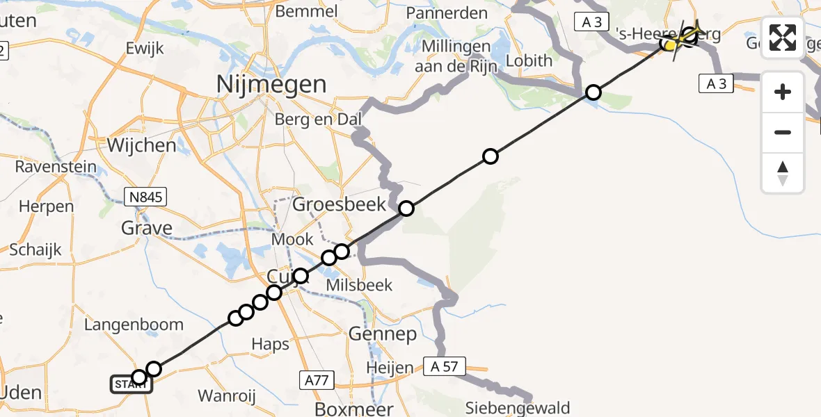 Routekaart van de vlucht: Lifeliner 3 naar 's-Heerenberg