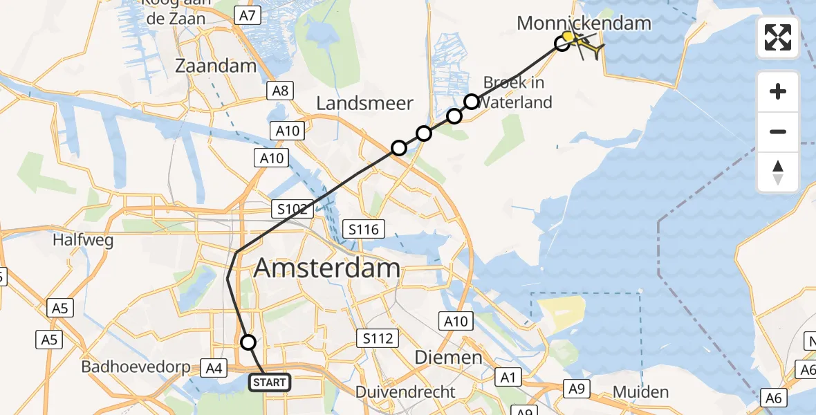 Routekaart van de vlucht: Lifeliner 1 naar Monnickendam