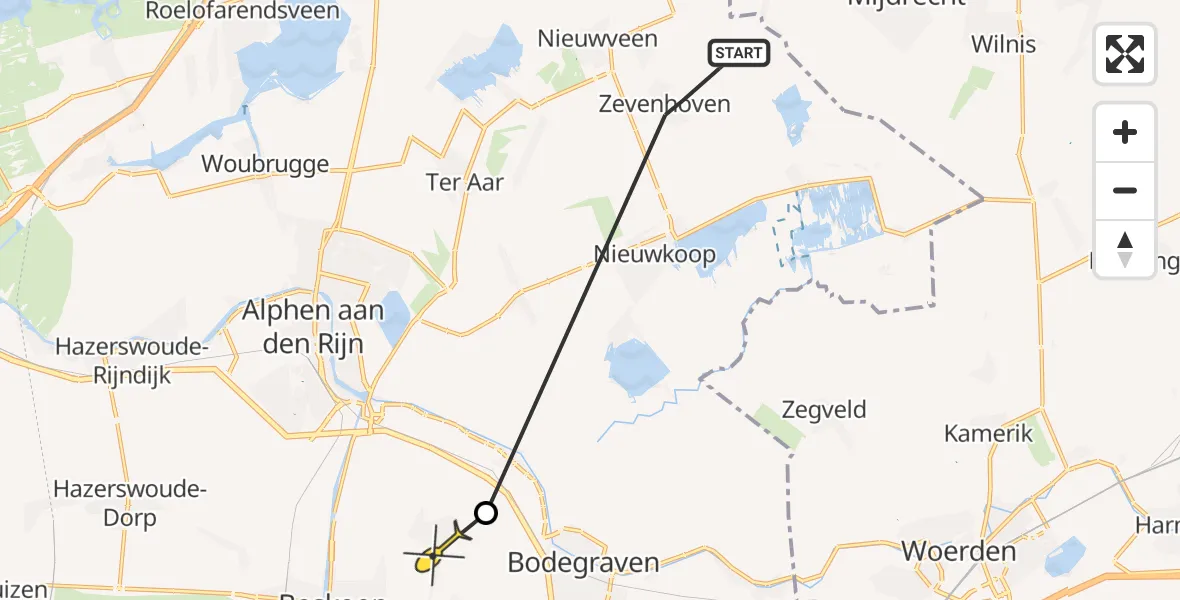 Routekaart van de vlucht: Politieheli naar Boskoop