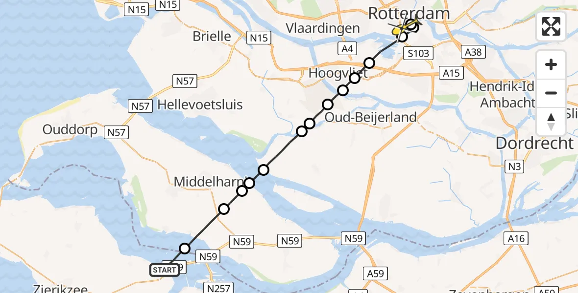 Routekaart van de vlucht: Lifeliner 2 naar Erasmus MC