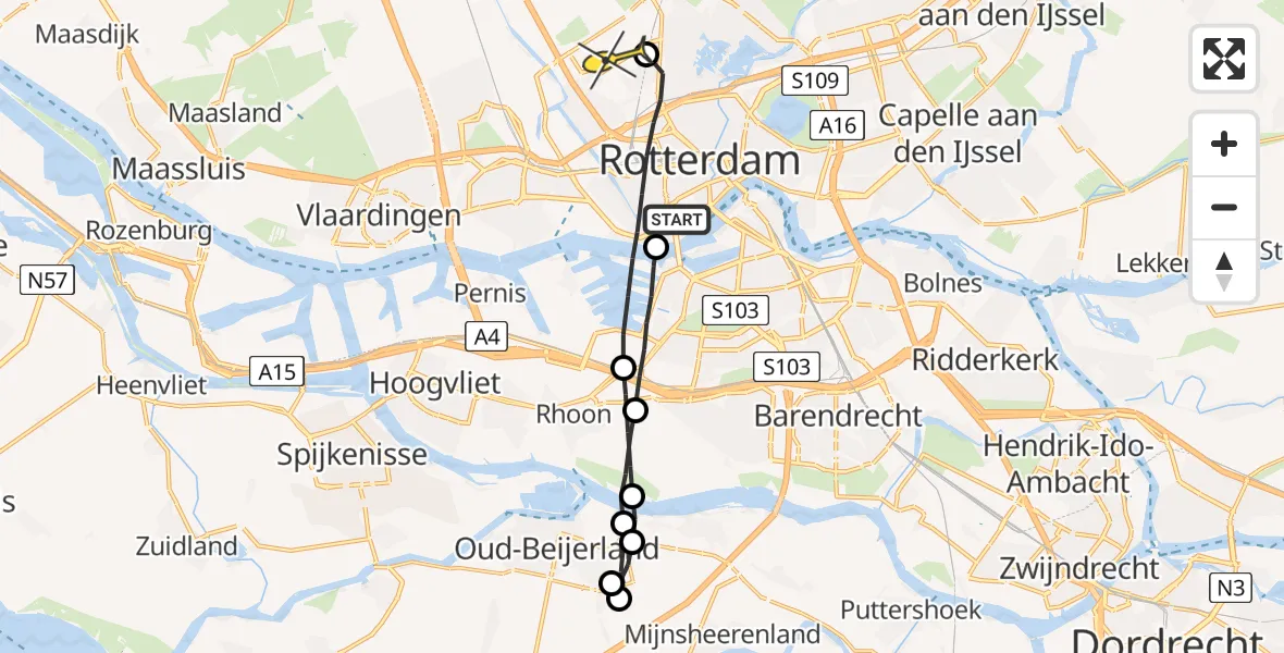 Routekaart van de vlucht: Lifeliner 2 naar Rotterdam The Hague Airport