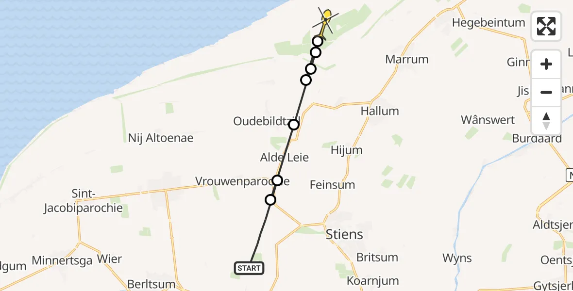 Routekaart van de vlucht: Ambulanceheli naar Marrum