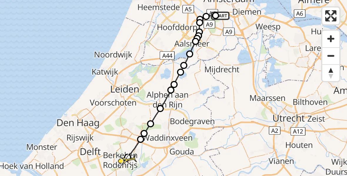 Routekaart van de vlucht: Lifeliner 1 naar Bergschenhoek