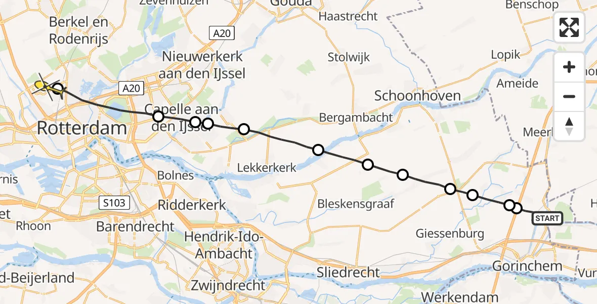 Routekaart van de vlucht: Lifeliner 2 naar Rotterdam The Hague Airport