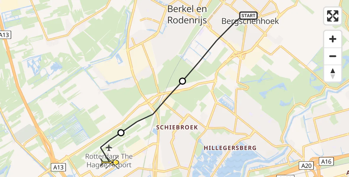 Routekaart van de vlucht: Lifeliner 1 naar Rotterdam The Hague Airport