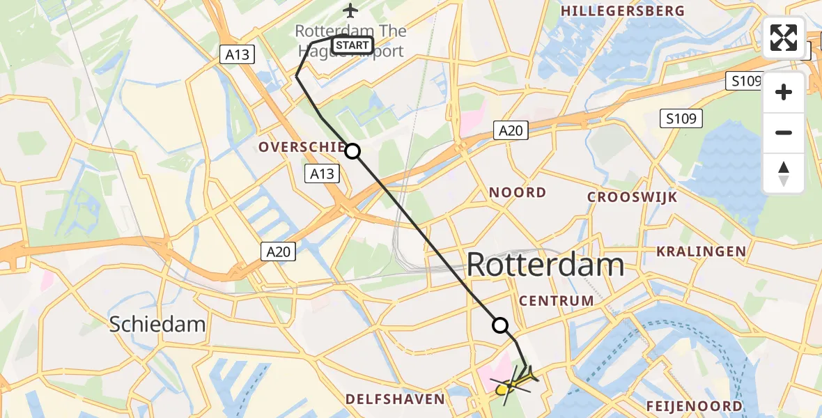 Routekaart van de vlucht: Lifeliner 1 naar Erasmus MC