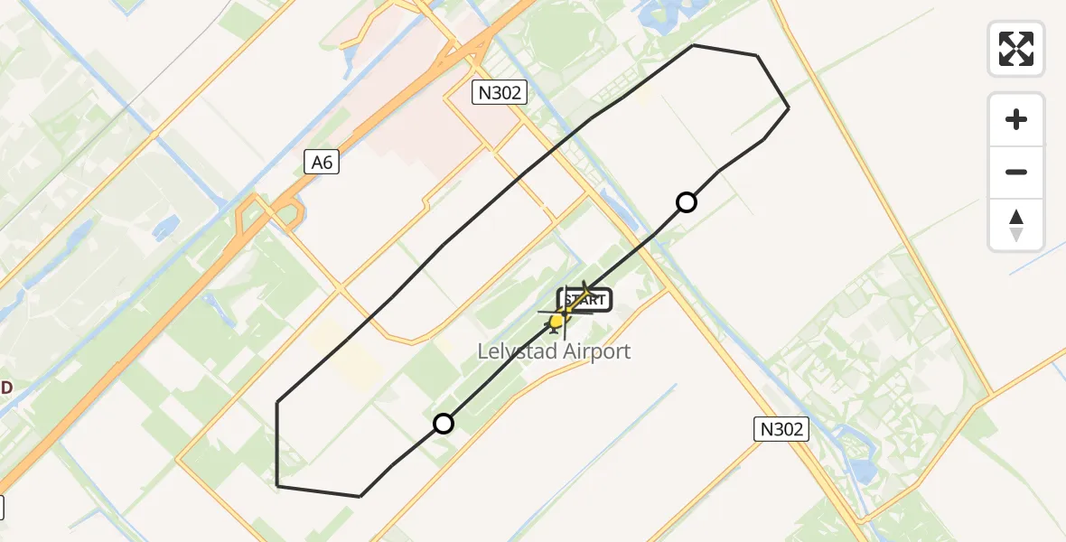 Vluchtroute Traumahelikopter van Lelystad Airport naar Lelystad Airport