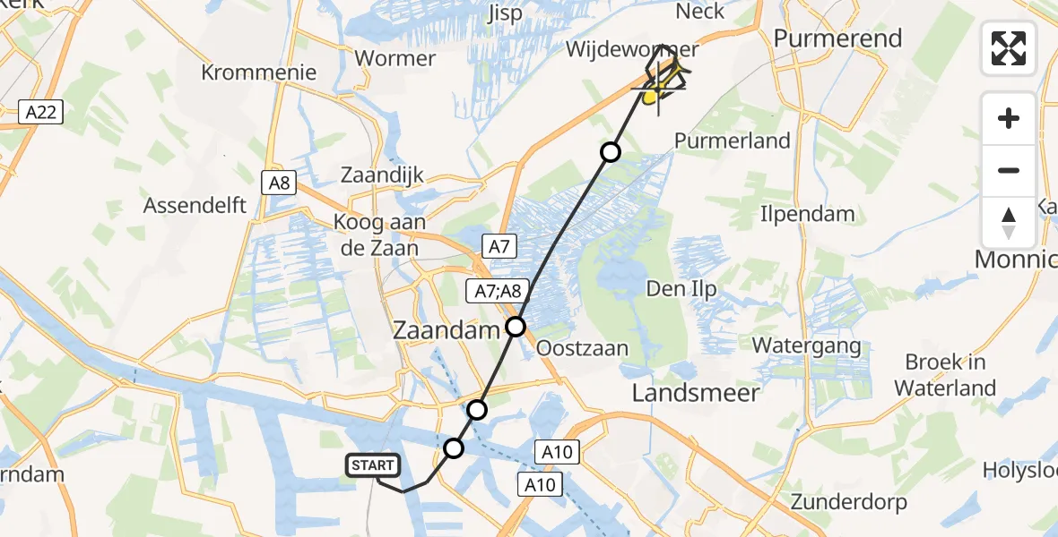 Routekaart van de vlucht: Traumaheli naar Wijdewormer