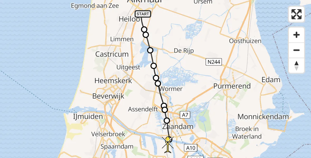 Routekaart van de vlucht: Lifeliner 1 naar Amsterdam Heliport