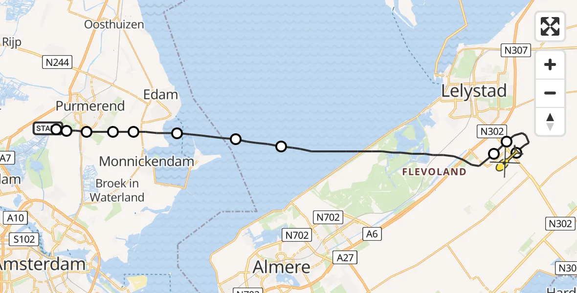 Routekaart van de vlucht: Traumaheli naar Lelystad Airport