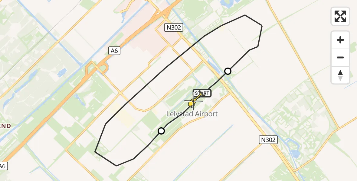 Vluchtroute Traumahelikopter van Lelystad Airport naar Lelystad Airport