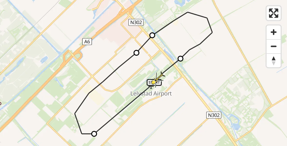 Vluchtroute Traumahelikopter van Lelystad Airport naar Lelystad Airport