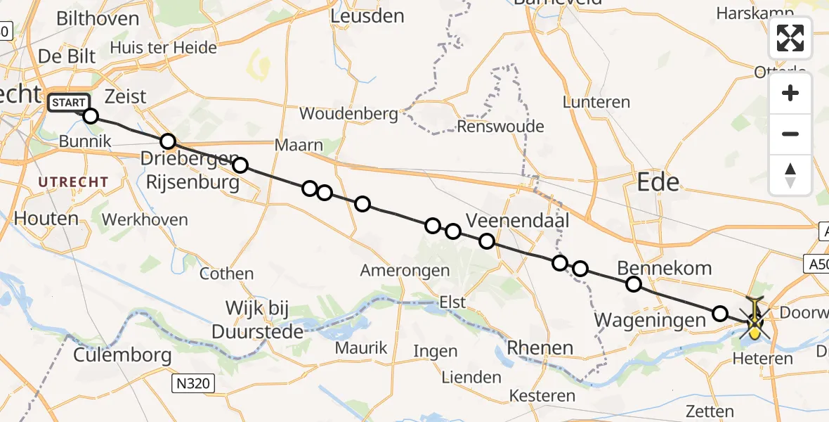 Routekaart van de vlucht: Lifeliner 3 naar Heelsum