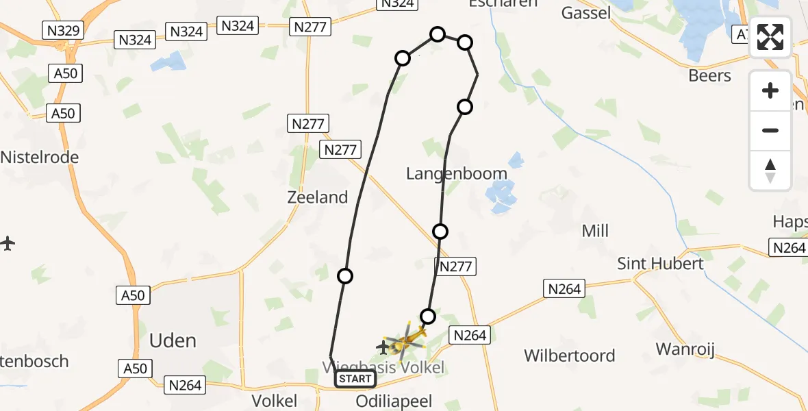 Vluchtroute Traumahelikopter Vliegbasis Volkel - Vliegbasis Volkel, 23 september 2022, 21:43