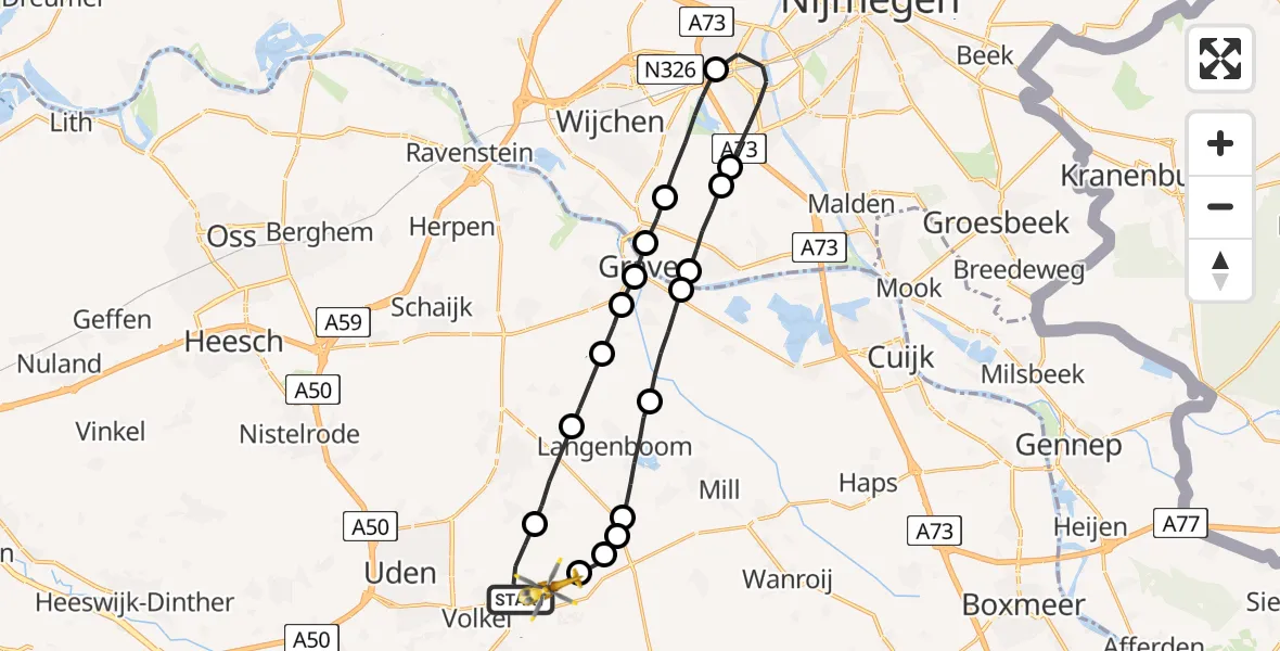 Vluchtroute Traumahelikopter Vliegbasis Volkel - Vliegbasis Volkel, 23 september 2022, 22:39