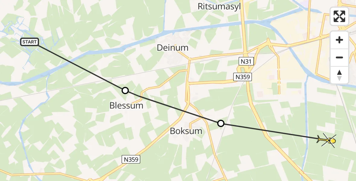 Routekaart van de vlucht: Ambulancehelikopter naar Leeuwarden