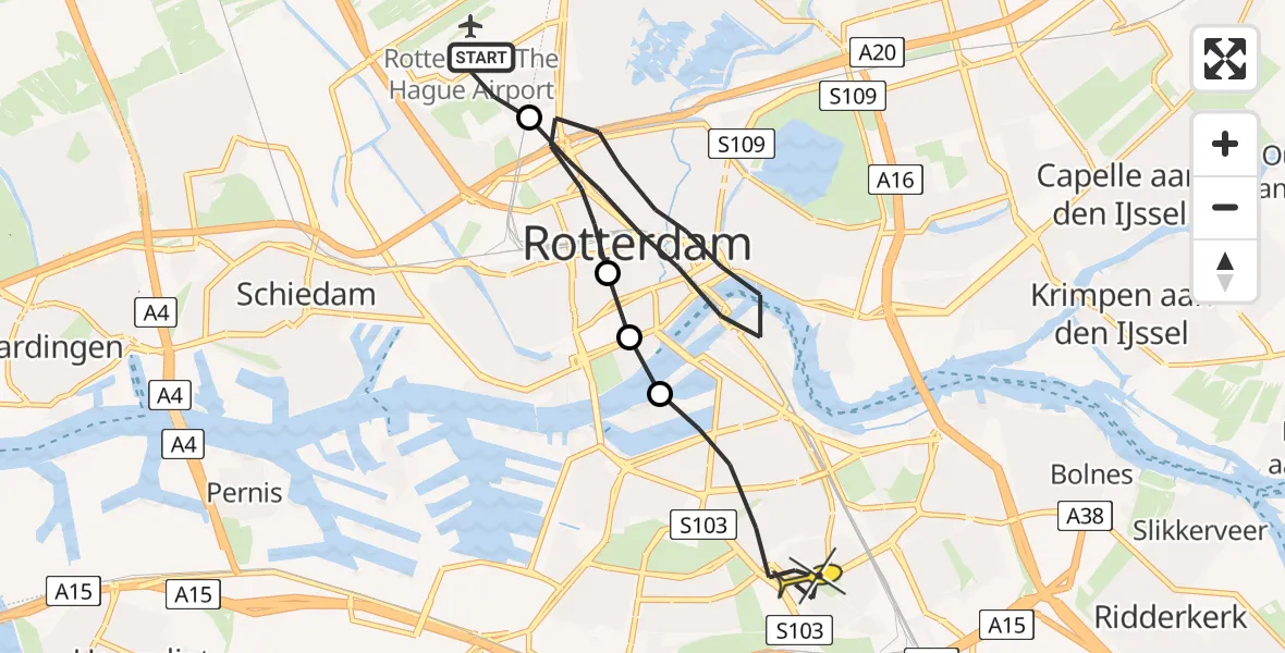 Routekaart van de vlucht: Lifeliner 2 naar Rotterdam