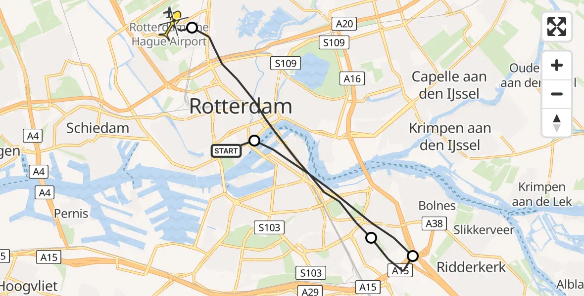 Routekaart van de vlucht: Lifeliner 2 naar Rotterdam The Hague Airport