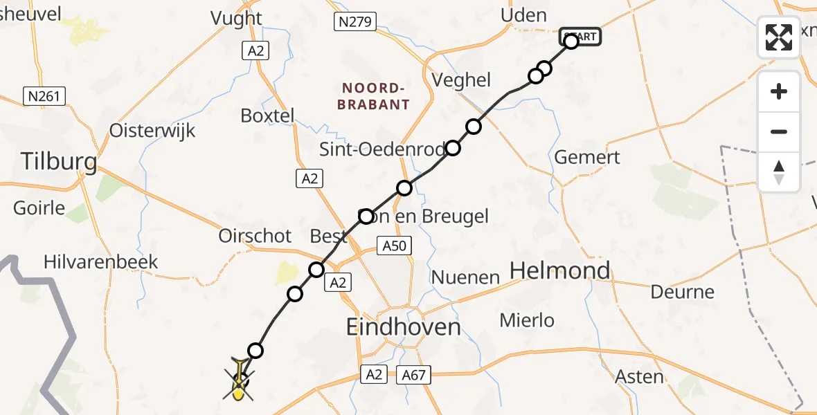 Routekaart van de vlucht: Lifeliner 3 naar Hoogeloon