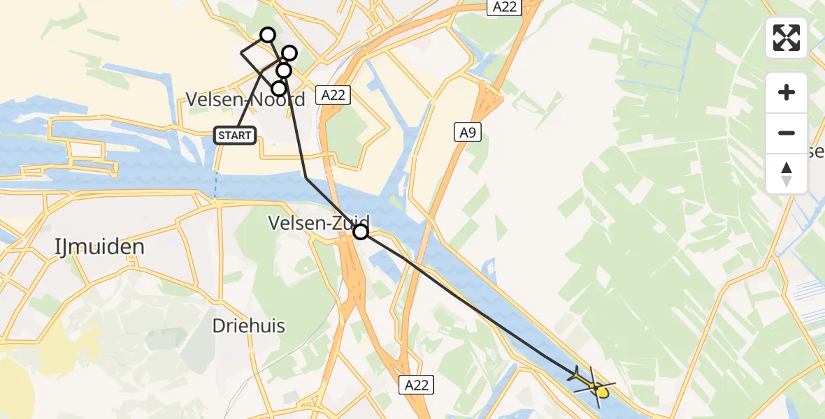 Routekaart van de vlucht: Politieheli naar Assendelft