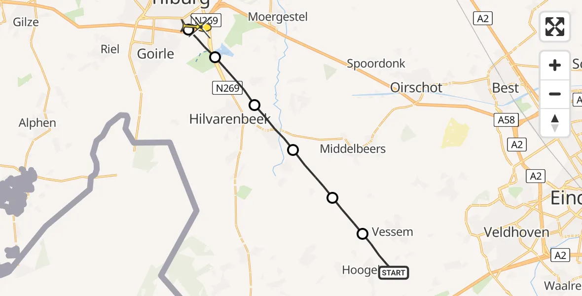 Routekaart van de vlucht: Lifeliner 3 naar Tilburg