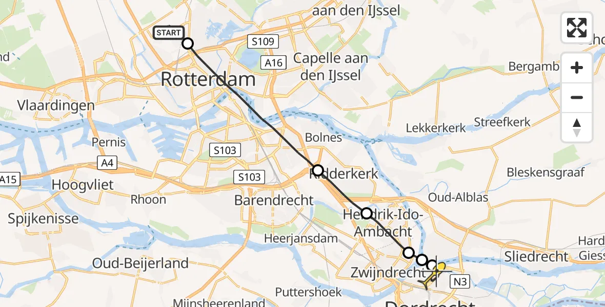 Routekaart van de vlucht: Lifeliner 2 naar Dordrecht