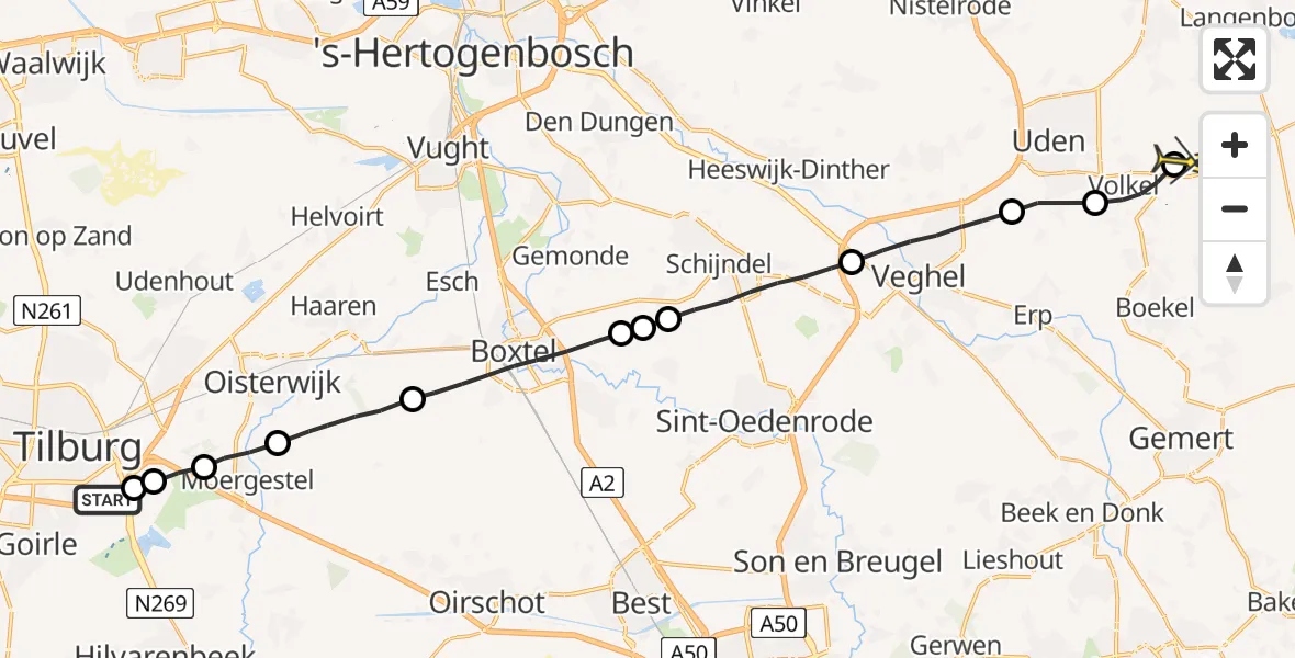 Routekaart van de vlucht: Lifeliner 3 naar Vliegbasis Volkel