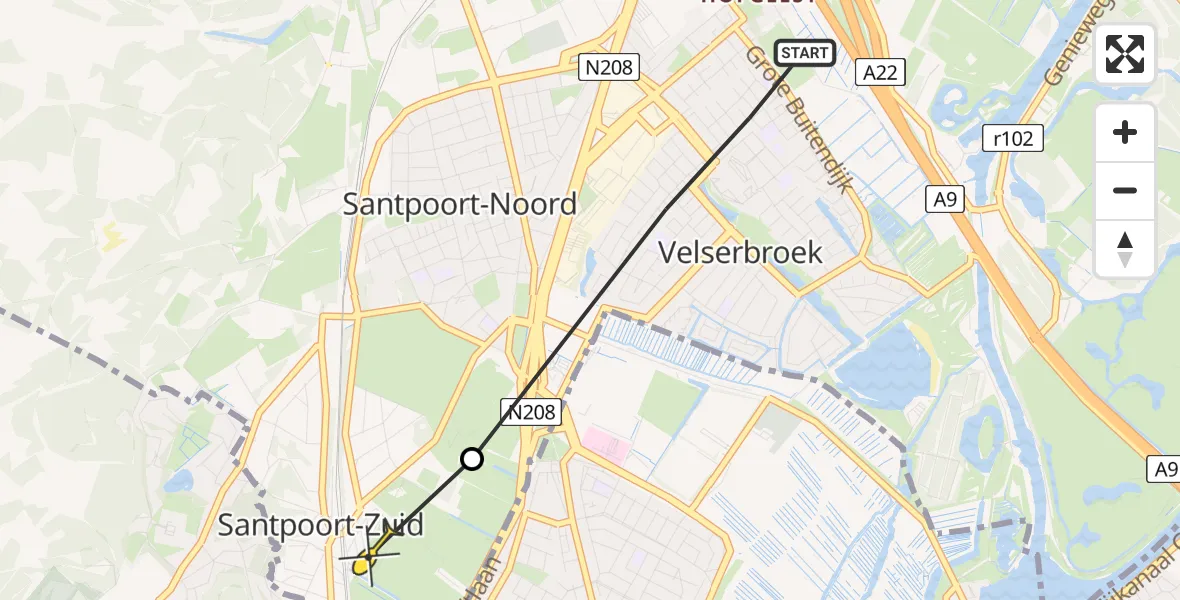 Routekaart van de vlucht: Politieheli naar Santpoort-Zuid